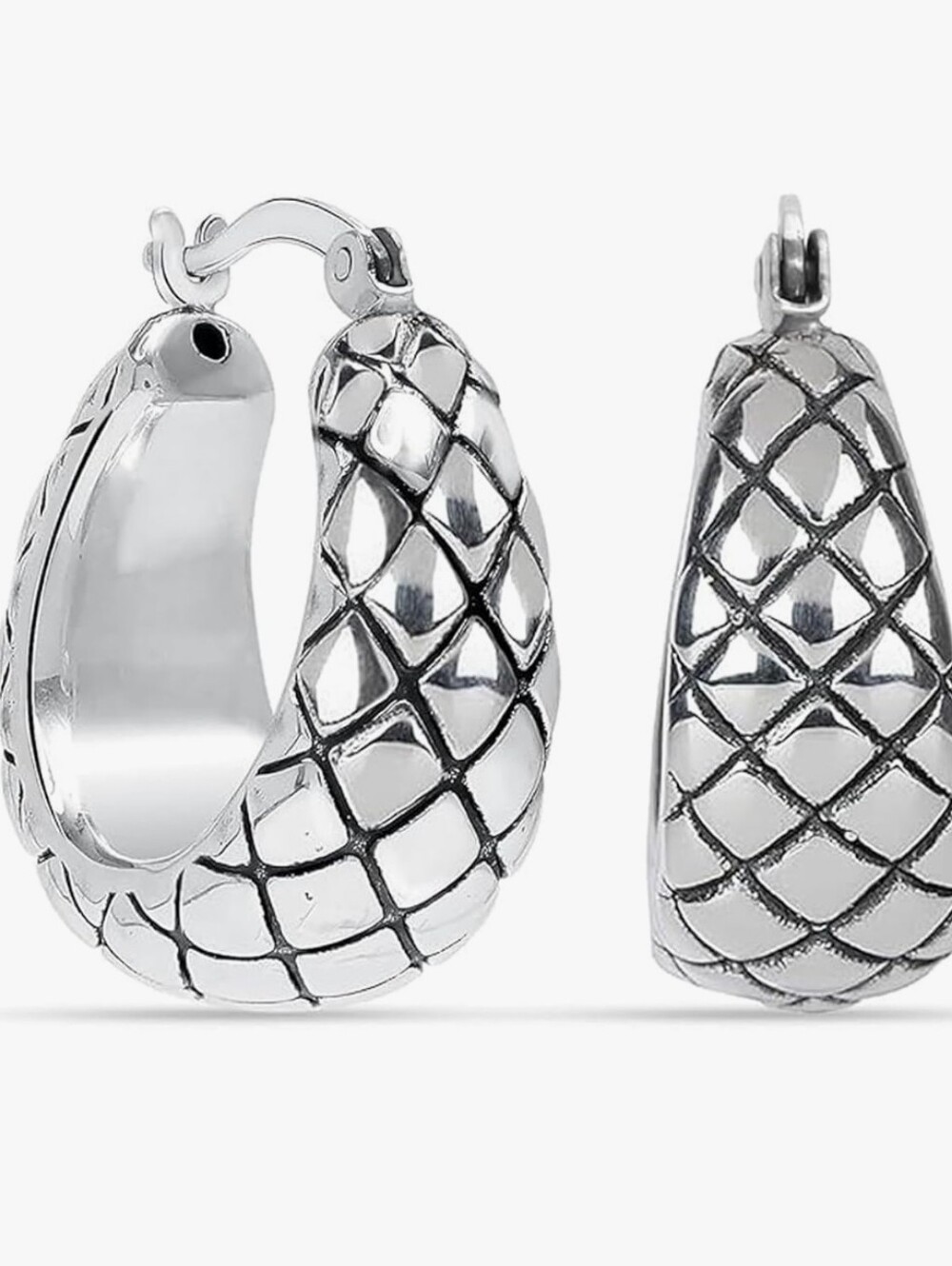 Charmsy NWT 925 Sterling Silver Quilted Thick Hoop Earrings - Brand New ✨